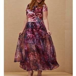 Two Piece Multi Floral Scuba Knit Dress & Organza Formal Gown Set Good Condition